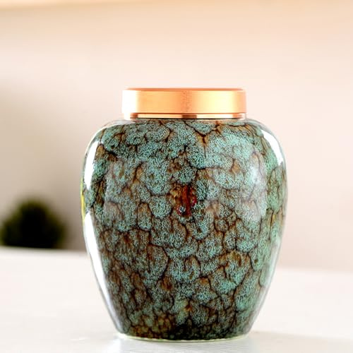Kiss Me Green Coffee Bean and Tea Storage Jar with Sealed Lid for Kitchen | Durable sealed lid keeps coffee beans and tea fresh. Stylish green design fits home and dining decor.