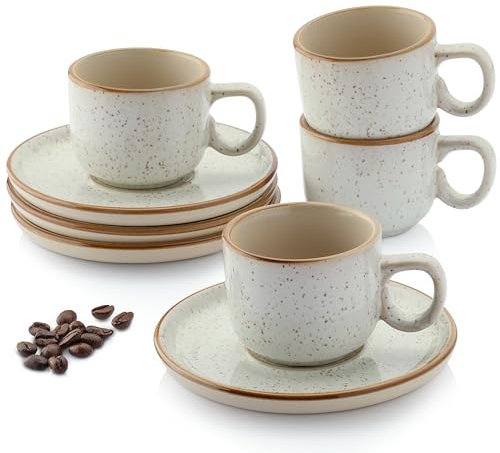 Sänger Rio Creme | Espressotassen Set 8 teilig, Tassen Set 4 Personen, Espresso- & Mokkatassen, kratz- spülmaschinen- mikrowellenfest, 4xTassen & 4xUntertassen cremefarben 80 ml | VALUE COLLECTION