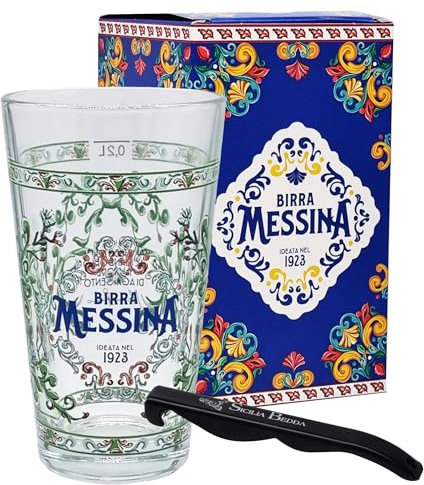sicilia bedda - BICCHIERE BIRRA MESSINA EDIZIONE LIMITATA 0.2 CL - Tributo alle Citta' Siciliane con Apribottiglia (Mandorlo in Fiore di Agrigento)