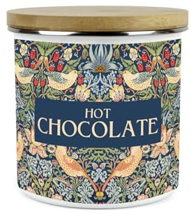 Purely Home Blue Strawberry Thief Hot Chocolate Storage Canister - Morris Inspired Tapestry Artwork - Tea/Coffee/Sugar Enamel Hot Drinks Kitchen Container