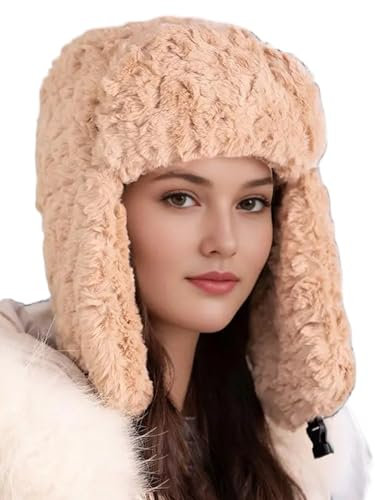 Aublinto Warme Trappermütze für Damen Fliegermütze Wintermütze mit Ohrenklappen Herren Webpelzmütze Beanie-Mütze Kunstfellmütze Weiche Warme Trappermütze Pelzmütze Outdoor Russenmütze für Erwachsene