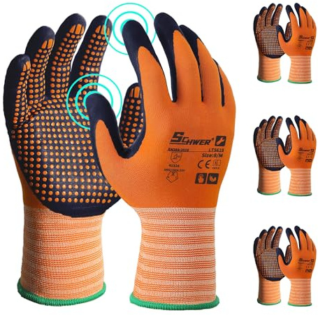 Schwer 3/6/12 Pairs Safety Work Gloves MicroFoam Nitrile Coated, Certified Level 6 Abrasion Resistant Gardening Gloves with MicroDot Grip, Touchscreen, General A1 Cut Resistant Glove, LT5619, M