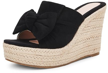 PiePieBuy Alpargatas de plataforma para mujer, sandalias de cuña con lazo, puntera abierta, Negro, 39.5 EU