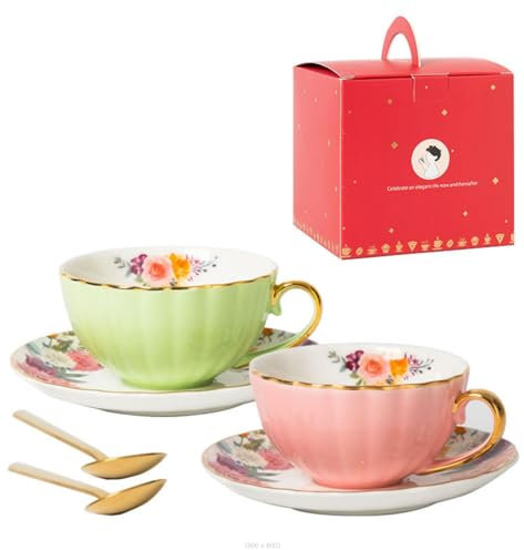 Ensemble de tasses à café élégantes en porcelaine anglaise pour thé de l'après-midi Motif floral vintage