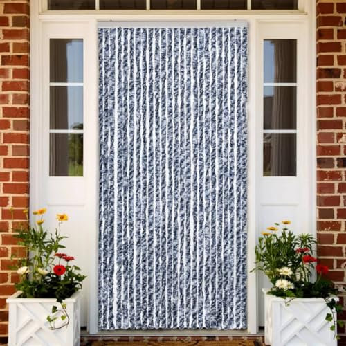 LLEZKBR Furniture Select-Insektenvorhang aus Chenille, blau, weiß und silber, 100 x 220 cm