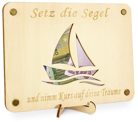 TAKULA Segelboot Spardose 20x15cm Holz Geldgeschenk für Kreuzfahrt Reise | Perfekt als Geldgeschenk zur Hochzeit, als maritimes Deko-Element oder für die Urlaubskasse auf dem Nachttisch.