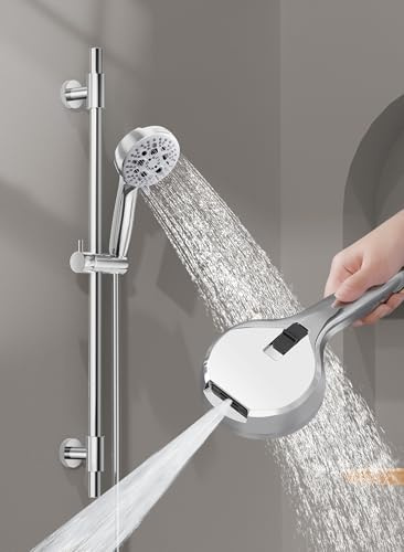 KES Duschstange mit Brause, 78cm Brausestange, Handbrause mit 9 Strahlarten inkl. kraftvollem Powerstrahl, 1,5m Schlauch, 18/8 Edelstahl Duschset mit ABS Duschbrause, Duschstangenset, chrom