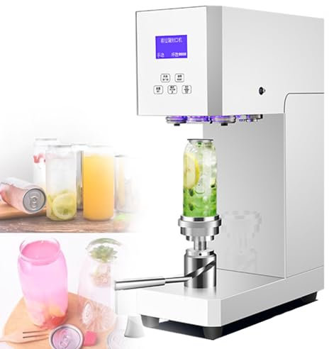 Automatic Lift Tin Can Sealer and Filling Machine, Intelligent High Speed Beer Can Sealing Machine Glass Jar Plastic Can Seamer Closing Sealer Machine for Bubble Tea Store,White