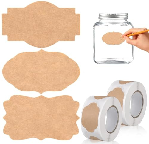 Kraft Etiketten Aufkleber 500 Stück Marmeladen Etiketten，Etiketten Selbstklebend,Kraftpapier Aufkleber,Perfekt für Geschenkaufkleber für Marmeladengläser, Geschenktüten, Umschläge