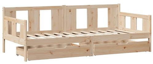 vidaXL Tagesbett, Gästebett mit Schubladen ohne Matratze, Bettsofa Schlafsofa für Wohnzimmer Schlafzimmer, Bettgestell Sofabett mit Lattenrost, 80x200cm Massivholz