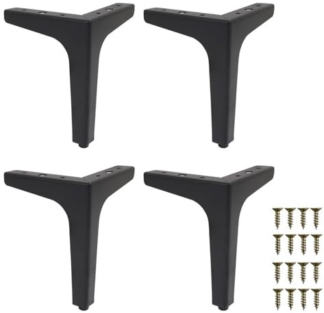 Korysnew 4 piedini per mobili neri, 13/15 cm, in metallo, carico di piedini per divani, armadi, divani, comodini, TV, cassetti, con viti (dimensioni: 13 cm)