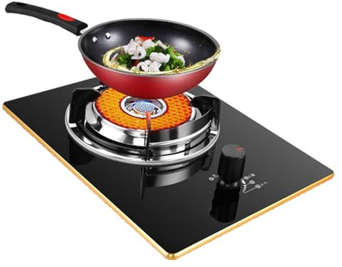 Gaziniere Gaz - Cuisinière À Gaz Simple Brûleur, 4,2 KW, En Verre Noir, Avec Protection Anti-extinction Accidentelle, Cuisiniere Pour Cuisine, Restaurant, Appartement(NG)