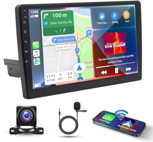 10 Inch Android 14 Car Stereo for Ford Transit Custom 2018-2023 IPS Touch Screen 1 Din Car Radio Receiver w/Wireless Carplay Android Auto GPS Navi Bluetooth Wifi BT SWC FM Backup Camera Mic, 2+32G
