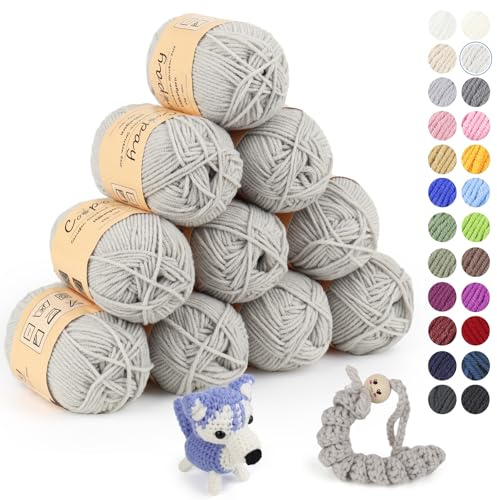 Coopay Wolle zum Häkeln, 450g (10x45g) Weiches Häkelgarn, 5 Faiding Wolle zum Stricken, Babywolle zum Häkeln für Anfänger, Super Weich Häkelgarn Babywolle für Häkel- und Strickprojekt - Silbergrau