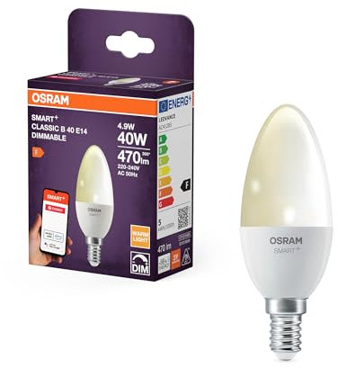 Osram SMART LED Lampe B40 Kerzenform E14, 4.9W ZigBee 3.0, dimmbar 2700K warmweiß, App Steuerung, Alexa, Smart Home