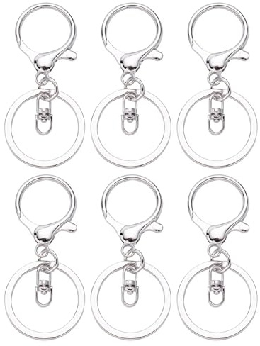 Glanzend Lot de 6 porte-clés en métal - Mousquetons avec anneau porte-clés en alliage de zinc - Fermeture rapide - Mousquetons pour trousseau de clés - Argenté