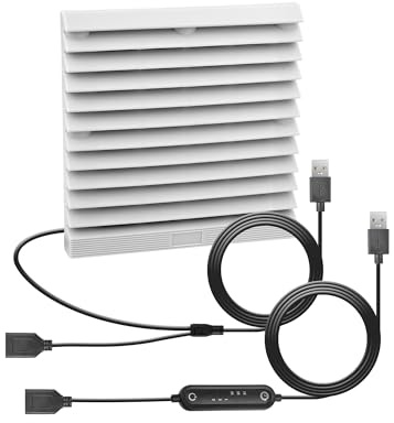 euroharry USB 120mm Wohnmobil-Lüftungsventilator, Timer + | Geschwindigkeitsregelungssystem, 6 Geschwindigkeitsstufen, IPX5, 5-12V, geeignet für Wohnmobile, Camper, grau-weiß (120mm-1)