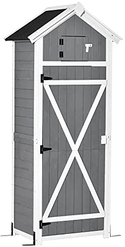 Outsunny Gartenschrank Holz Wetterfest Gerätehaus Tür 78x52,5x182cm Grau