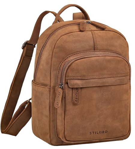 STILORD Dolores Leder Rucksack Braun Damen Echtleder Klein Cityrucksack Daypack Frauen Tagesrucksack 13 Zoll Rucksack Elegant Für Reisen Arbeit Freizeit Vintage Leder