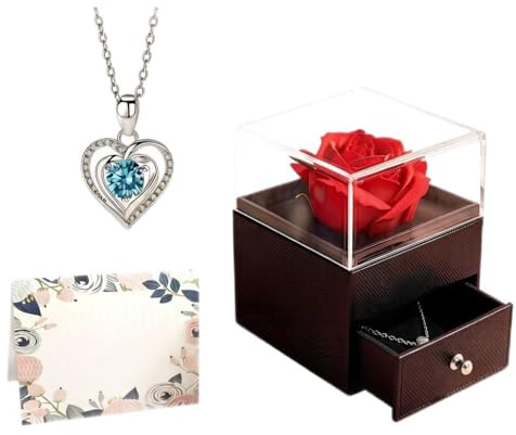 Coffret Eternelle de Roses avec Bijoux,Rose Éternelle avec Collier Cœur Élégant,Coffret Cadeau Femme pour Anniversaire, Mariage,Saint-Valentin,Fête des Mères et Noël