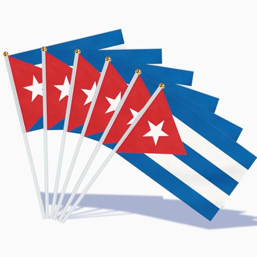 AhfuLife Bandera de Mano Cuba, 15 Piezas Bandera Cuba Pequeña con 30cm Palo para Decoraciones de la Copa Mundial, Eventos Deportivos, Desfile, Día Nacional, Fiesta