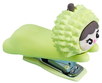 Baluue Mini Agrafeuse de Bureau en Plastique Motif Durian Compacte et Portable Agrafeuse Kawaii Classe Fournitures Scolaires Outil D’Agrafage Mignon pour Enseignants et Étudiants