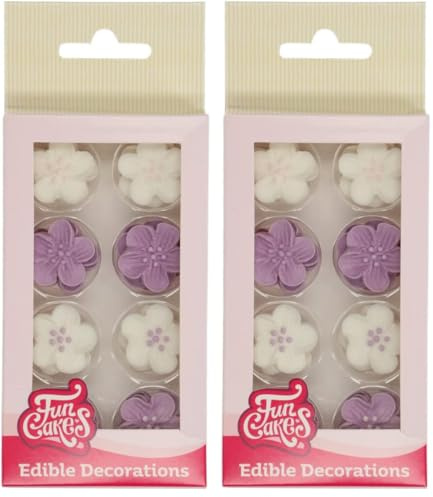 FunCakes Zucker Dekorationen Blume Mix Lila, Gebrauchsfertig für Tortendekoration, Perfekt für Cupcakes, Muffins und mehr, Edible Decorations Flower Mix - Set/24 (Packung mit 2)
