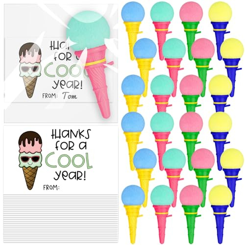 24 Set End of Year Student Gifts Ice Cream Foam Ball Launcher with Inspirational Cards Ice Cream Party Favors Ice cream Cone Foam Ball Shooters for Last Day of School Gifts from Teacher Exchange Prize