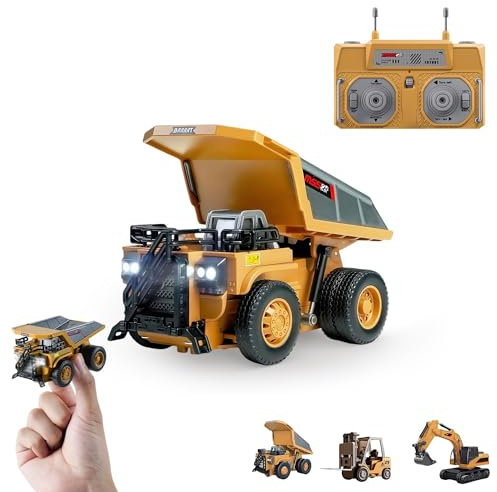 YCYATS 1:64 Premium Mini RC set di cantieri in lega di alluminio – carrello elevatore, escavatore e camion ribaltabili (RC)