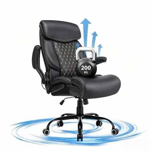 Bosmiller Chefsessel Bürostuhl 200kg Belastbarkeit Ergonomischer Schreibtischstuhl mit Extra Breite Sitzfläche und Verstellbare Lendenstütze Höhenverstellbar Office Chair