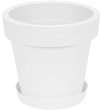 Pot de Fleur avec Soucoupe en Plastique Lofly, Classique, 30 cm diam, Blanc