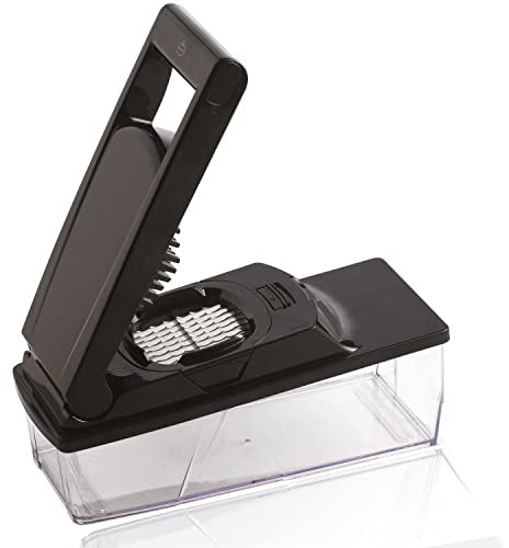 Mastrad F21080 - Mandolina 2 grattugie e 3 lame in acciaio inox, facile da usare, comfort e sicurezza, 1 servo-1 spinta, 1 guardia, colore nero, ABS, 29,8 x 12 x 10,3 cm