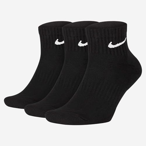 NIKE Unisex Performance Cushion Quarter Training Socks (3 Pairs), Black/White, Small
