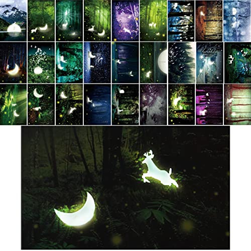 Glow in The Dark Postcards Set of 30 Woodland Animals Forest Deer Postcard Post Card Greeting Cards (Variety Pack)