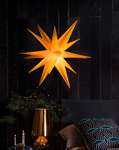 LED WEIHNACHTSSTERN GELB 3D 18 Zacken 55 cm INKL. Leuchtmittel (auswechselbar) Leuchtstern Außenstern Faltstern Adventsstern wetterfest für außen und innen 4m Kabel wetterfest
