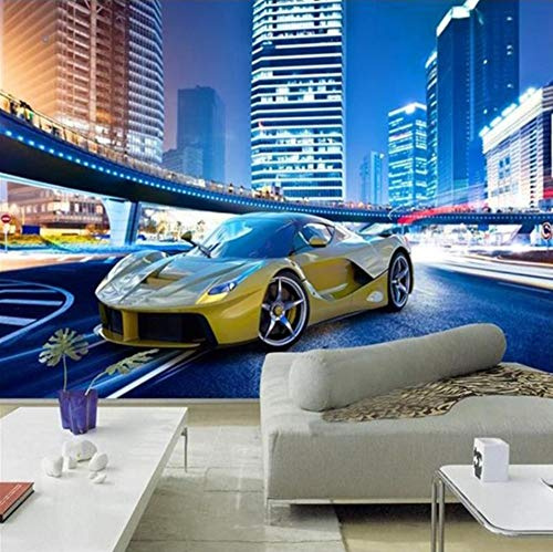 Fototapete Stadtnacht Rennwagen Vlies Tapete Wohnzimmer Schlafzimmer Fotowand Super Qualität Wandtapete Moderne Dekoration für Büro und Gästezimmer Kinderzimmer 200x140cm