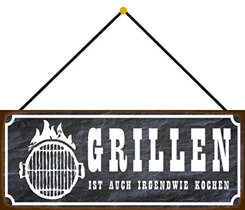 Schatzmix Grillen ist auch irgendwie Kochen Metallschild 27x10 cm mit Kordel Blechschild, Blech, Mehrfarbig