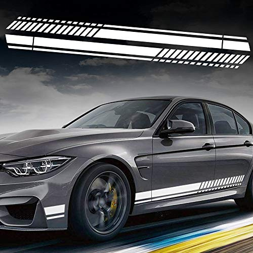 TOMALL 1 Paar 210 cm x 24 cm Sport Racing Streifen Aufkleber für Karosserie Tür Seite Grafik Vinyl Aufkleber Dekoration für Autos SUV Trucks Geländewagen Universal Auto Aufkleber Zubehör (Weiß)