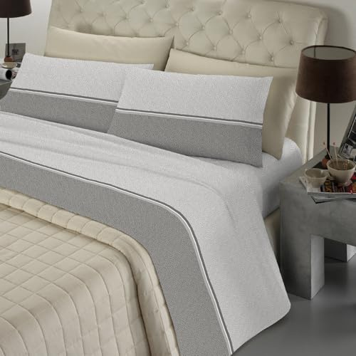 Banzaii - Completo Lenzuola Maxi 100% Cotone Made in Italy, con Angolo h 30 cm, Ida Grigio