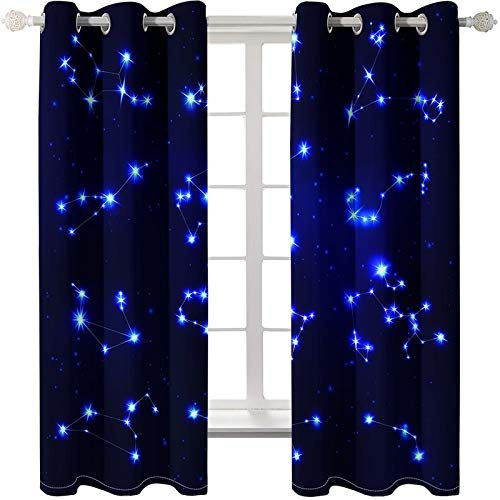 Daesar Vorhang Blickdicht Ösenschal 2 Stück, Vorhänge Gardinen Polyester Zwölf Sternbilder Verdunkelungsvorhang Kinderzimmer Blickdicht Vorhänge 214x244CM
