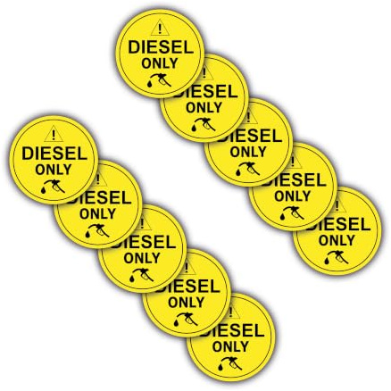 10 Stück Nur Diesel betanken Aufkleber Tankdeckel Ø 7cm Sticker Tanken Tankaufkleber Hinweiszeichen mit UV Schutz für Außen-und Innenbereich