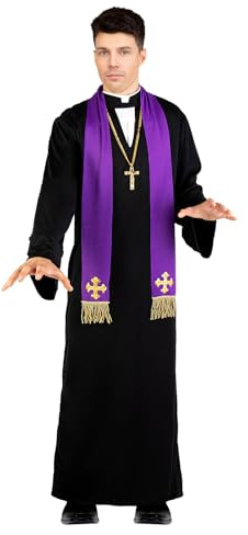 Funidelia Disfraz Oficial de El Exorcista Padre Karras para hombre, Incluye sotana, estola, crucifijo, Talla Estándar - Traje para adultos para fiestas, Carnaval y Halloween