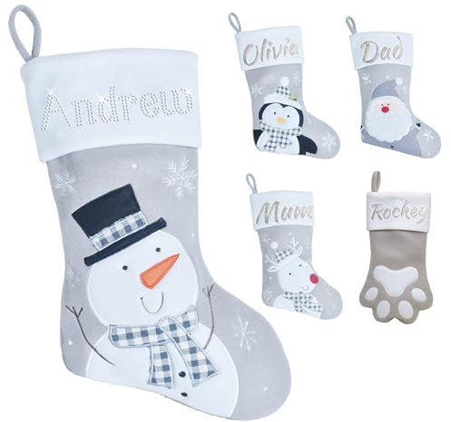 Varsany Premium Personalised Grey Snowman Custom Xmas Stockings Family & Pet Matching Christmas Stockings