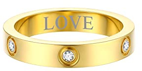 FOCALOOK 18k vergoldet personalisiert Ehering für Damen Herren 4mm breit Band Ring mit Zirkon eingelegt Trauring Verlobungsring Partnerring Schmuck für Hochzeit Jahrestag Größe 49 (15.6)