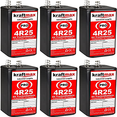 kraftmax 6er Pack 4R25 PRO - 6V Hochleistungs- Industrial Longlife Blockbatterie - 6 Volt Batterie Block - NEUSTE GENERATION 4R25X