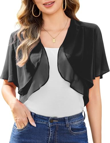 Aottori Bolero Damen Kurzarm Offene Front Kurz Festlich | Leicht fallende Chiffonoberfläche; Offene Front mit kurzen Ärmeln; für Hochzeit, Abendveranstaltung und Feier geeignet