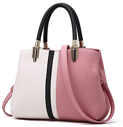 FANDARE Retrò Borsa Donna Tracolla Borsa a Tote Mano Borsa Spalla Pelle PU Impermeabile Messenger Rivetto Grande Capacità 12.9 Pollici PC Portatili Shopping Viaggio Partito Work Rosa