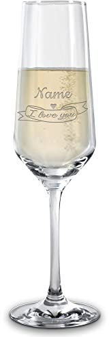 PR Print Royal Sektglas mit Gravur - mit Name selbst gestalten - Personalisiertes Geschenk, Geburtstag, Weihnachten, Valentinstag, Jahrestag, Hochzeit I Lasergravur, 200 ml - I Love You