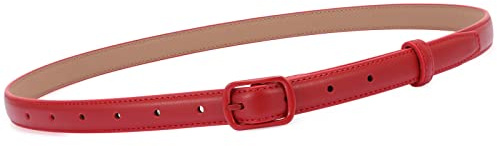 SUOSDEY Ledergürtel für Frauen, Skinny Taillengürtel mit Dornschließe, Damen Gürtelschnalle für Damen Kleider Jeans, 2cm Breite Damenmode Accessoires rot