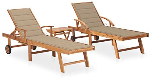 MOONAIRY Sonnenliegen 2 STK. Gartenliege, Liegestuhl, Sonneninsel Outdoor, Sonnenstuhl, Liegen, Gartenmöbel, Loungemöbel,Relaxliege, Terrasse, mit Tisch und Auflagen, Massivholz Teak